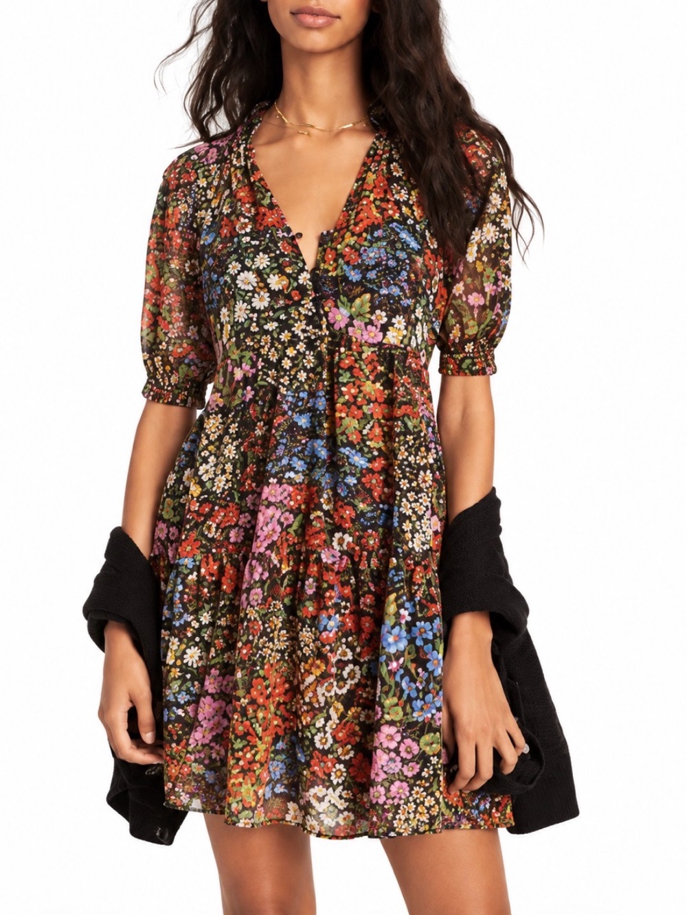 Maeve Anthropologie Melinda Tiered Patchwork Floral Dress XS Petite Fall Cottage